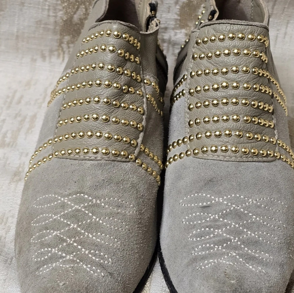 ANINE BING Charlie Low Grey Suede Gold Studded Point Toe Side Zip Shoe 37/7 - Picture 13 of 16